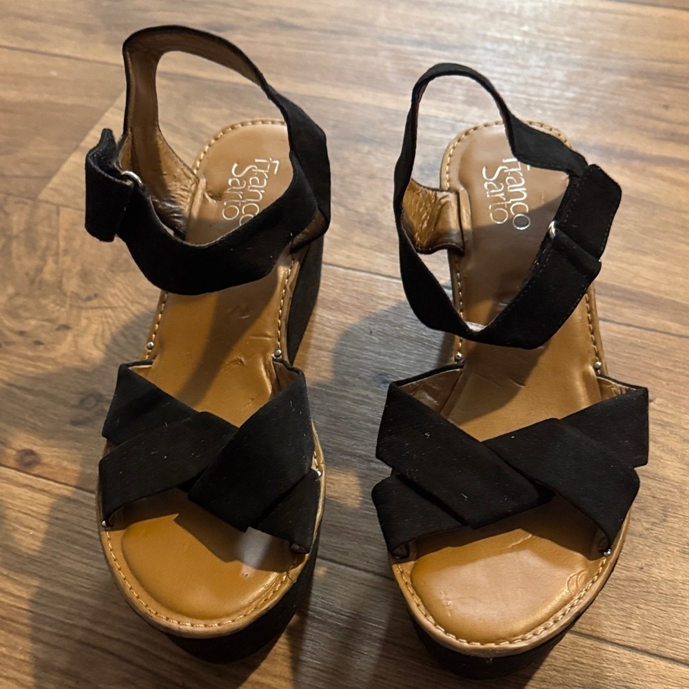 Franco Sarto Black Wedge Sandals